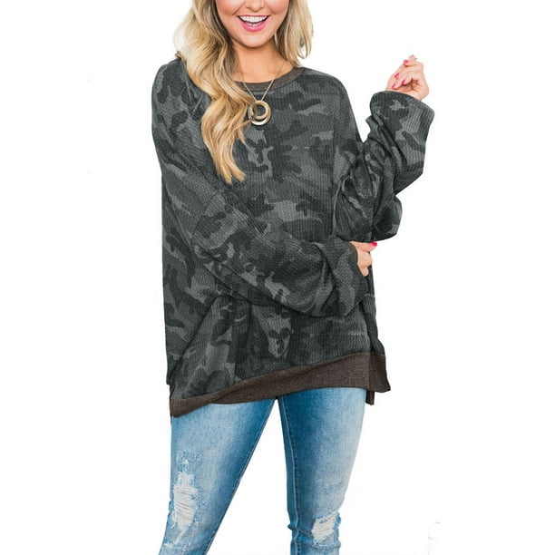 Womens Camouflage Sweatshirt Ladies Winter Autumn Shirt Casual Tops Pullover